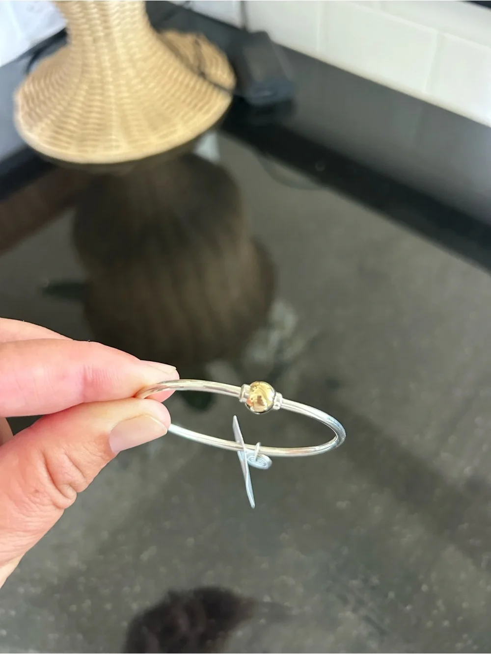 Two-Tone Kids Bangle Bracelet with Gold Accent